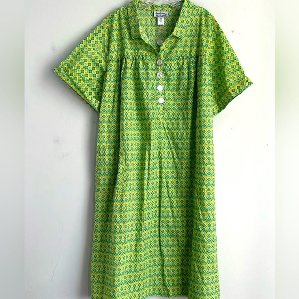 New In Package Anthony Richards Woven Patio Lounge Dress Yellow/Teal Size 2X